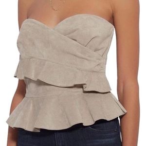 NEW Intermix Nora Suede Ruffle Top Size P